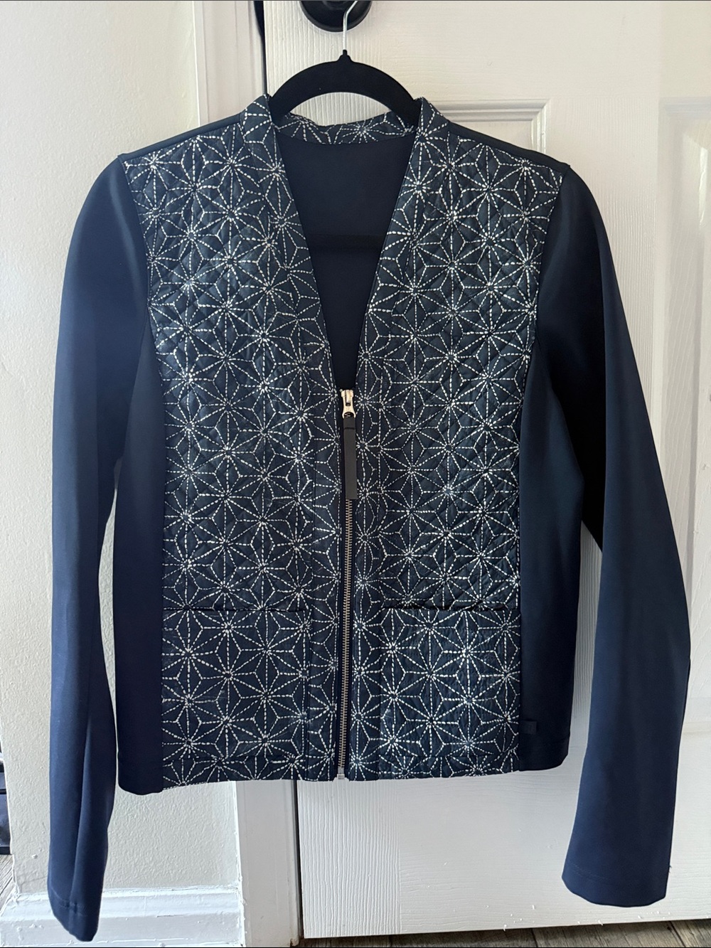 Lululemon Navy Geometric Embroidered Zip-Front Women's Jacket